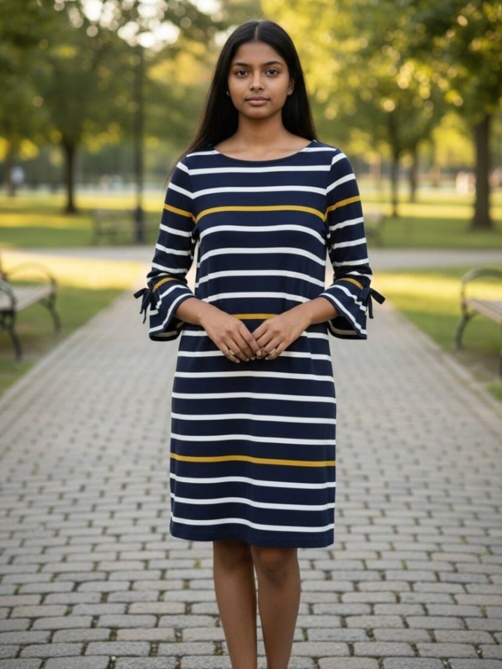 Ann Taylor, Navy Stripe Dress – Size MP (Medium Petite)